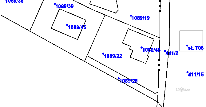 Parcela st. 1089/22 v KÚ Jirny, Katastrální mapa