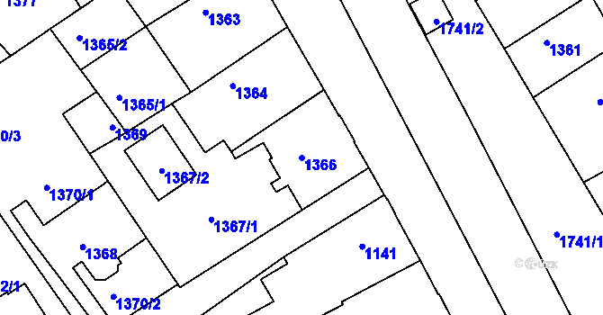 Parcela st. 1366 v KÚ Jirny, Katastrální mapa