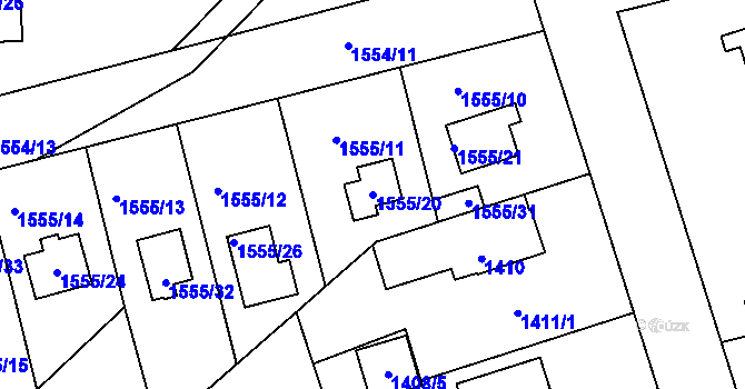 Parcela st. 1555/20 v KÚ Jirny, Katastrální mapa