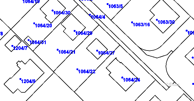 Parcela st. 1064/27 v KÚ Jirny, Katastrální mapa