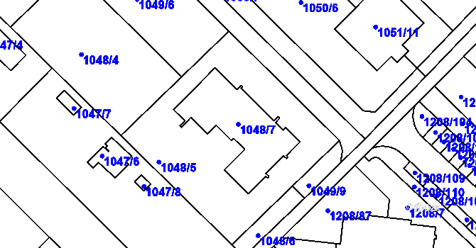 Parcela st. 1048/7 v KÚ Jirny, Katastrální mapa