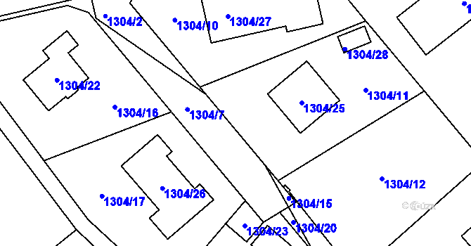 Parcela st. 1304/19 v KÚ Jirny, Katastrální mapa