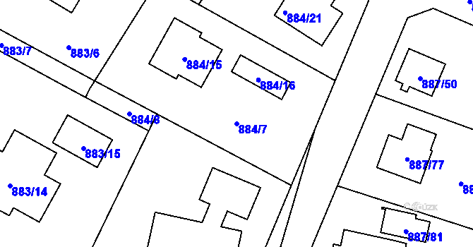 Parcela st. 884/7 v KÚ Jirny, Katastrální mapa