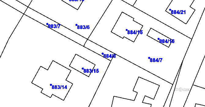 Parcela st. 884/8 v KÚ Jirny, Katastrální mapa
