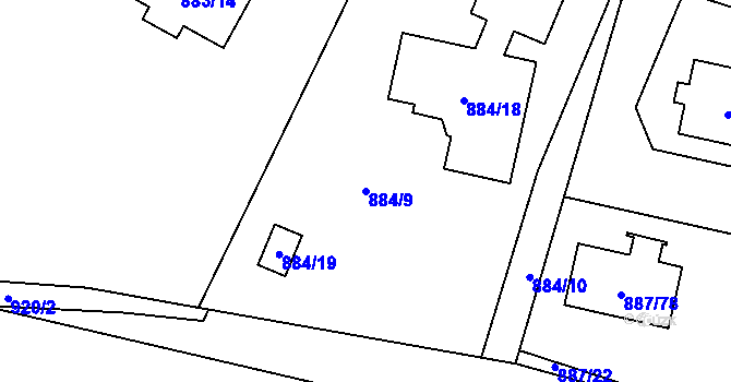 Parcela st. 884/9 v KÚ Jirny, Katastrální mapa
