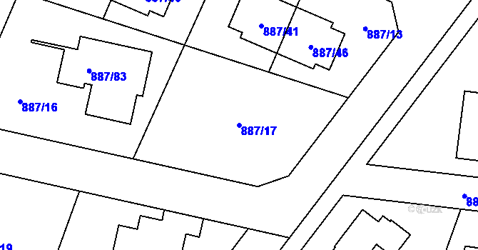 Parcela st. 887/17 v KÚ Jirny, Katastrální mapa