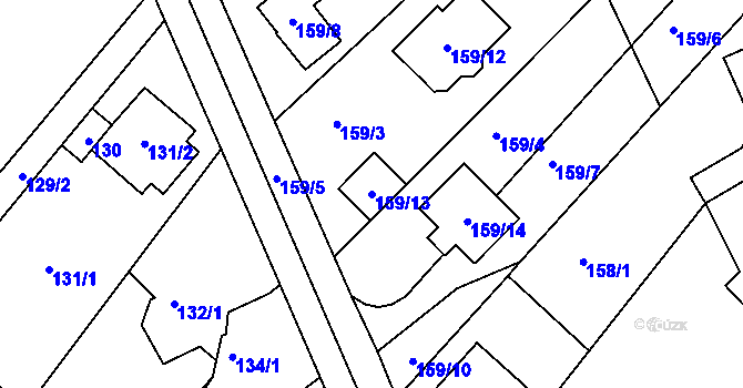Parcela st. 159/13 v KÚ Jirny, Katastrální mapa