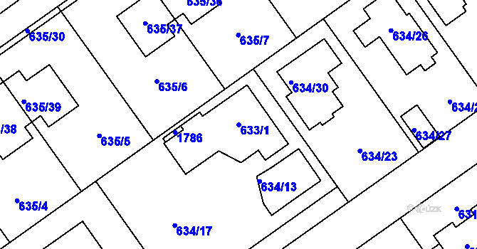 Parcela st. 633/1 v KÚ Jirny, Katastrální mapa