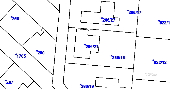 Parcela st. 286/21 v KÚ Jirny, Katastrální mapa