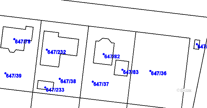 Parcela st. 647/82 v KÚ Jirny, Katastrální mapa