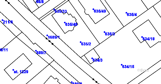 Parcela st. 635/2 v KÚ Jirny, Katastrální mapa