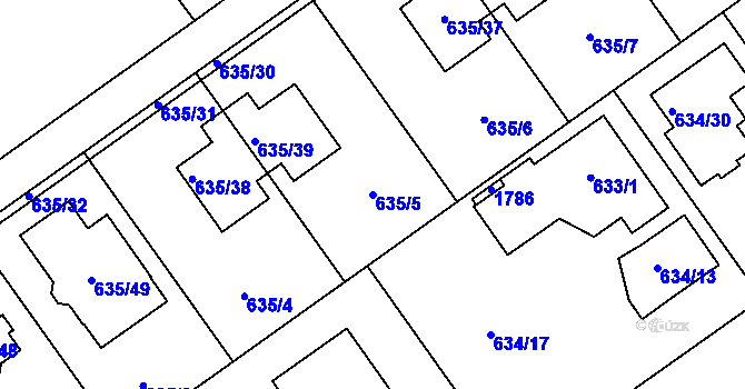 Parcela st. 635/5 v KÚ Jirny, Katastrální mapa