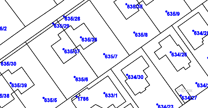 Parcela st. 635/7 v KÚ Jirny, Katastrální mapa