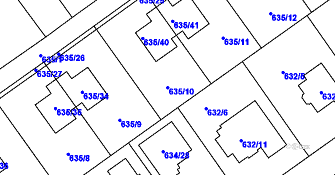 Parcela st. 635/10 v KÚ Jirny, Katastrální mapa