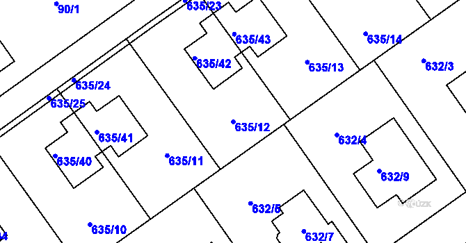Parcela st. 635/12 v KÚ Jirny, Katastrální mapa
