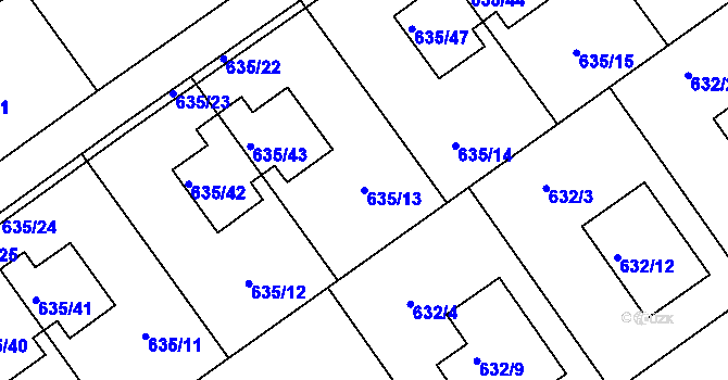 Parcela st. 635/13 v KÚ Jirny, Katastrální mapa