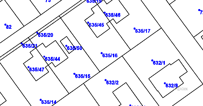 Parcela st. 635/16 v KÚ Jirny, Katastrální mapa
