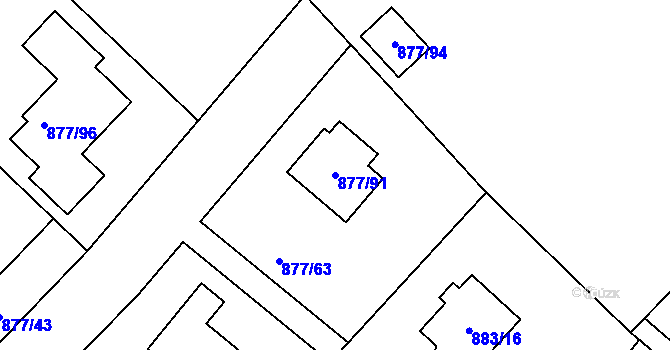 Parcela st. 877/91 v KÚ Jirny, Katastrální mapa