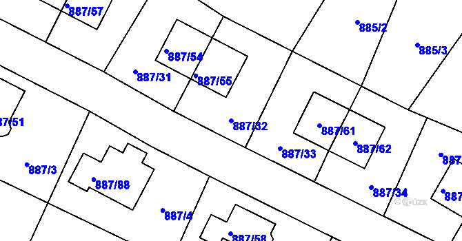 Parcela st. 887/32 v KÚ Jirny, Katastrální mapa