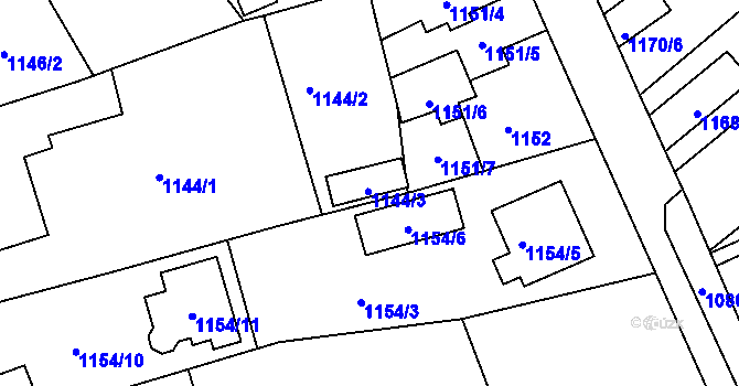 Parcela st. 1144/3 v KÚ Jirny, Katastrální mapa