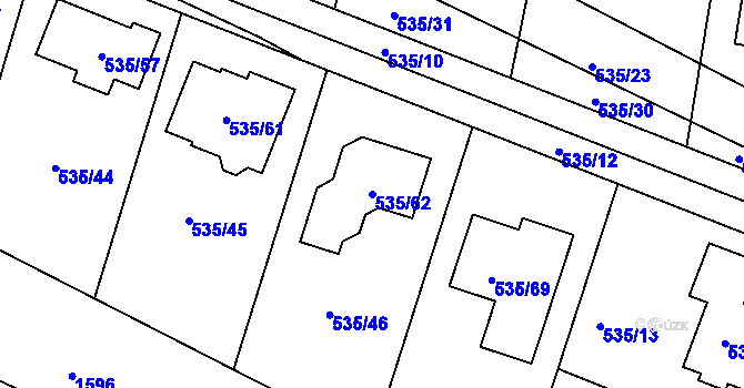 Parcela st. 535/62 v KÚ Jirny, Katastrální mapa