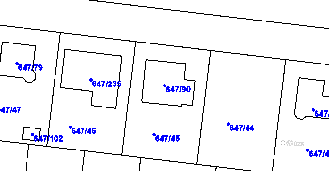 Parcela st. 647/90 v KÚ Jirny, Katastrální mapa