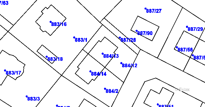 Parcela st. 884/13 v KÚ Jirny, Katastrální mapa