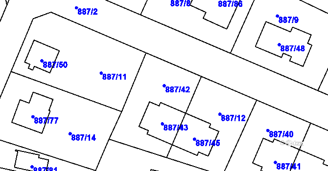 Parcela st. 887/42 v KÚ Jirny, Katastrální mapa