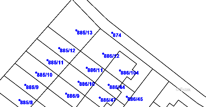 Parcela st. 886/12 v KÚ Jirny, Katastrální mapa