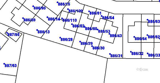 Parcela st. 886/29 v KÚ Jirny, Katastrální mapa