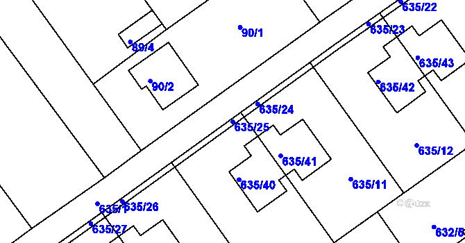 Parcela st. 635/25 v KÚ Jirny, Katastrální mapa