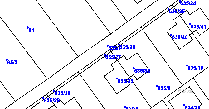 Parcela st. 635/27 v KÚ Jirny, Katastrální mapa