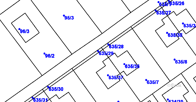 Parcela st. 635/29 v KÚ Jirny, Katastrální mapa