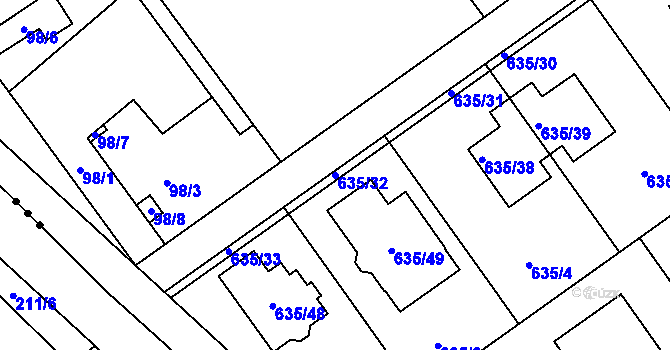 Parcela st. 635/32 v KÚ Jirny, Katastrální mapa
