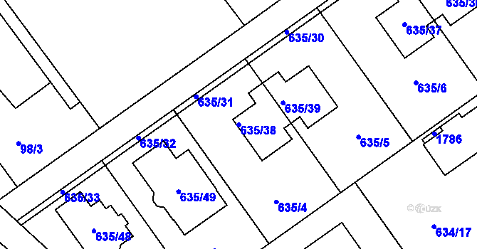 Parcela st. 635/38 v KÚ Jirny, Katastrální mapa