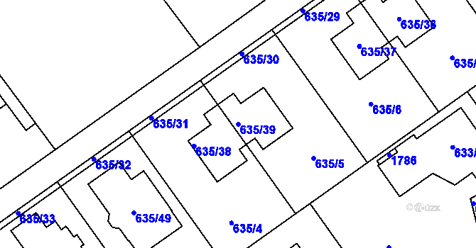 Parcela st. 635/39 v KÚ Jirny, Katastrální mapa