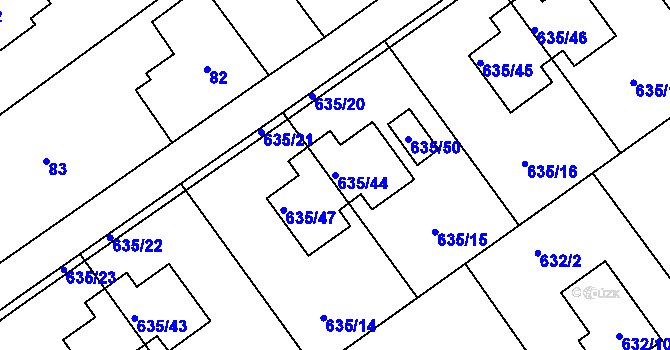 Parcela st. 635/44 v KÚ Jirny, Katastrální mapa