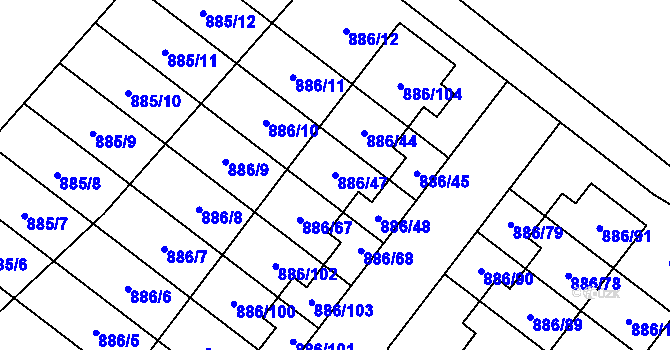 Parcela st. 886/47 v KÚ Jirny, Katastrální mapa