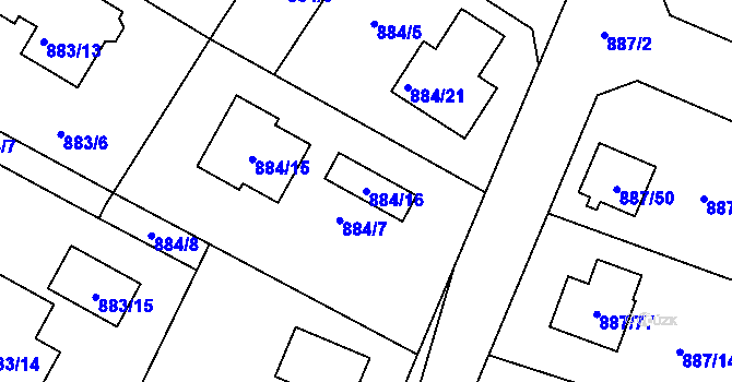 Parcela st. 884/16 v KÚ Jirny, Katastrální mapa