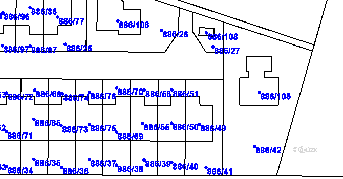 Parcela st. 886/51 v KÚ Jirny, Katastrální mapa