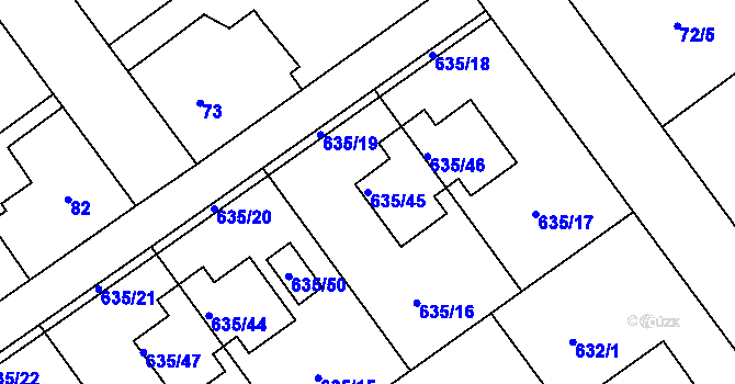 Parcela st. 635/45 v KÚ Jirny, Katastrální mapa