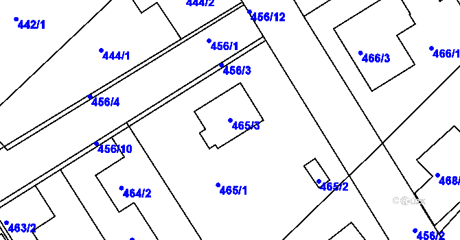Parcela st. 465/3 v KÚ Jirny, Katastrální mapa