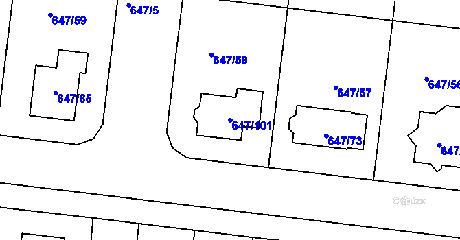 Parcela st. 647/101 v KÚ Jirny, Katastrální mapa