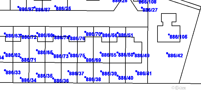 Parcela st. 886/55 v KÚ Jirny, Katastrální mapa
