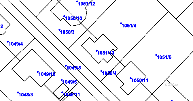 Parcela st. 1051/13 v KÚ Jirny, Katastrální mapa