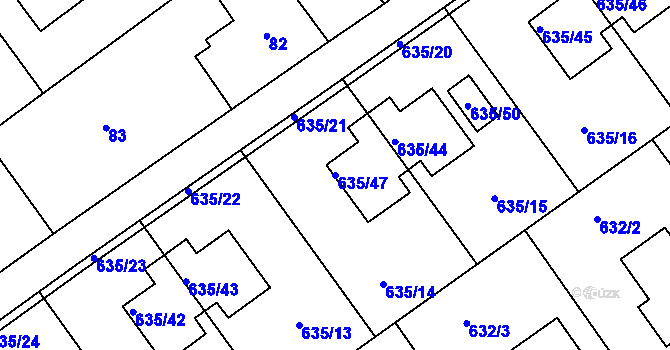 Parcela st. 635/47 v KÚ Jirny, Katastrální mapa