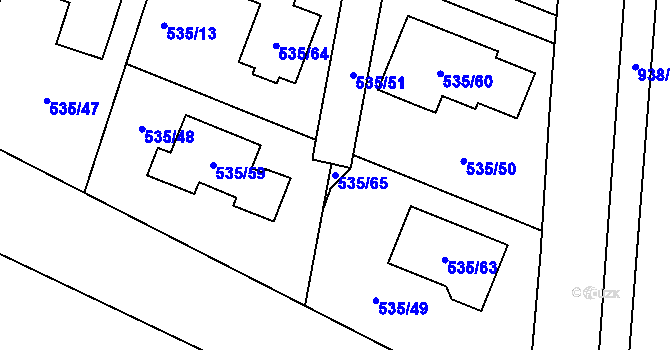 Parcela st. 535/65 v KÚ Jirny, Katastrální mapa