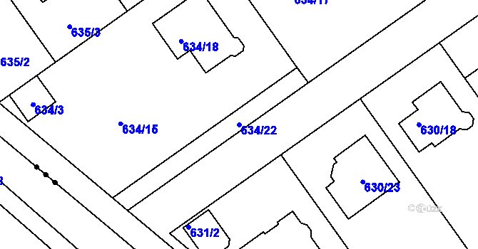 Parcela st. 634/22 v KÚ Jirny, Katastrální mapa