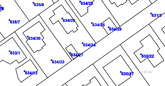 Parcela st. 634/24 v KÚ Jirny, Katastrální mapa