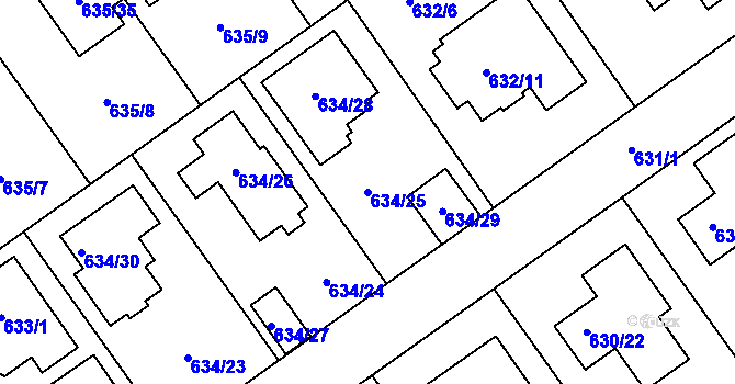 Parcela st. 634/25 v KÚ Jirny, Katastrální mapa